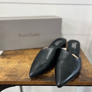 Franco Sarto Black Leather Pointed Mules